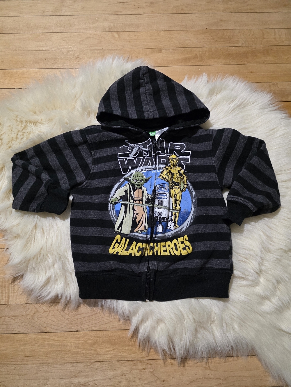 Star Wars Galactic Heroes Striped Zip Hoodie - Black & Gray with Yellow Accent
